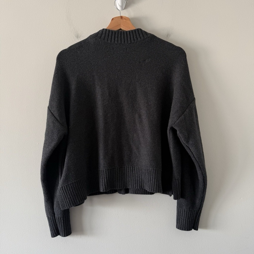 Quince Women 100% Organic Cotton Fisherman Boxy Cropped Cardigan Size M Gray - Picture 3 of 12